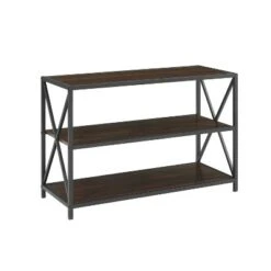 25.62" X Frame Metal and Wood Media Bookshelf - Saracina Home Barnwood -Bookshelves Sales Shop unnamed file 729