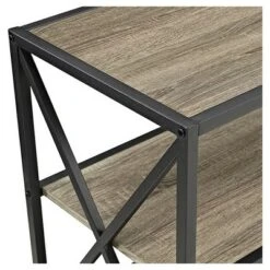 Modern Farmhouse X Frame Metal and Wood Media Bookshelf - Saracina Home Barnwood