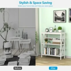 Costway 3-Tier Bookshelf Wooden Open Storage Bookcase for Home Office WhiteBlackCoffeeNatural -Bookshelves Sales Shop unnamed file 784