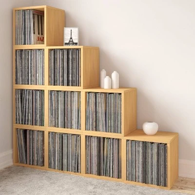 Way Basics Eco Stackable Vinyl Record Storage Cube Natural Wood Grain 4 Way Basics Eco Stackable Vinyl Record Storage Cube Natural Wood Grain - Image 2