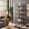 Nathyn 5 Shelf X Back Metal Post Bookshelf - Inspire Q Walnut Brown