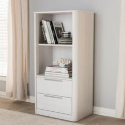 15.47" 2 Drawer Carlingford Modern and Contemporary Whitewashed Wood Bookshelf White - Baxton Studio -Bookshelves Sales Shop unnamed file 874