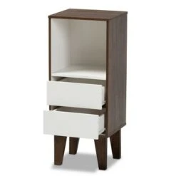31.22" Senja Two-Tone Finished Wood 2 Drawer Bookcase White/Walnut - Baxton Studio