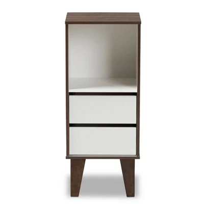 31.22" Senja Two-Tone Finished Wood 2 Drawer Bookcase White/Walnut - Baxton Studio 4 31.22" Senja Two-Tone Finished Wood 2 Drawer Bookcase White/Walnut - Baxton Studio - Image 2