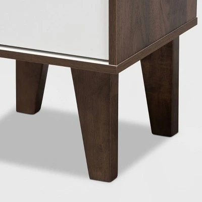 31.22" Senja Two-Tone Finished Wood 2 Drawer Bookcase White/Walnut - Baxton Studio 6 31.22" Senja Two-Tone Finished Wood 2 Drawer Bookcase White/Walnut - Baxton Studio - Image 4