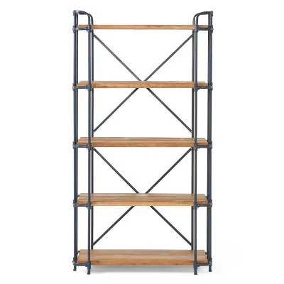 Yorktown 66.75" 5-Shelf Industrial Bookcase Brown - Christopher Knight Home 4 Yorktown 66.75" 5-Shelf Industrial Bookcase Brown - Christopher Knight Home - Image 2