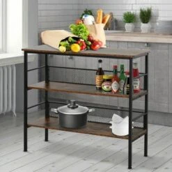 HomCom 3-Tier Industrial Style Storage Metal Wooden Shelf