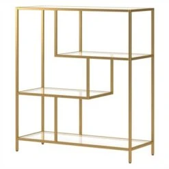 Henn& Hart 40" Tall Brass Finish Bookcase - Henn&Hart