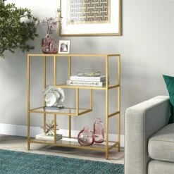 Henn& Hart 40" Tall Brass Finish Bookcase - Henn&Hart -Bookshelves Sales Shop unnamed file 970