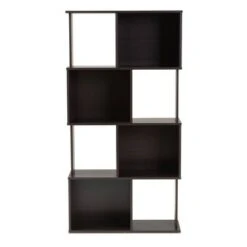 61.42" Riva Geometric Wood Bookshelf Dark Brown - Baxton Studio