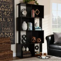 61.42" Riva Geometric Wood Bookshelf Dark Brown - Baxton Studio -Bookshelves Sales Shop unnamed file 984