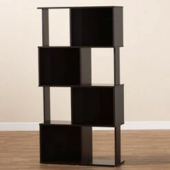 61.42" Riva Geometric Wood Bookshelf Dark Brown - Baxton Studio -Bookshelves Sales Shop unnamed file 985