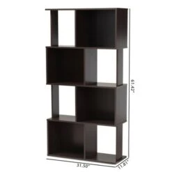 61.42" Riva Geometric Wood Bookshelf Dark Brown - Baxton Studio -Bookshelves Sales Shop unnamed file 986